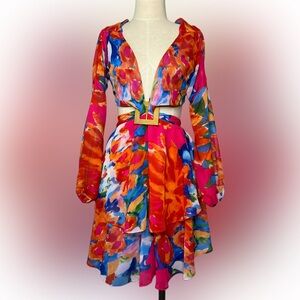 Floral Print Cut-out Ruffle Dress